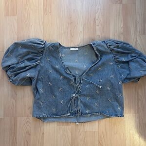 Miss Love Puff Sleever Tie Cropped Top